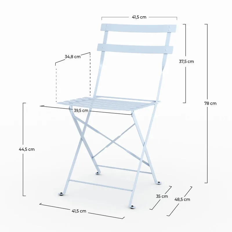 Lot de 2 chaises de jardin Kayla en métal bleu pastel, pliantes