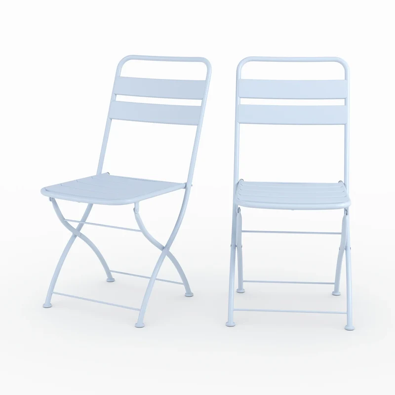 Lot de 2 chaises de jardin Yumi en métal bleu pastel, pliantes