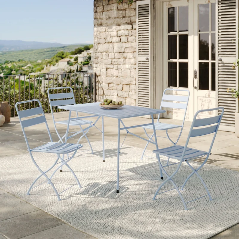 Lot de 2 chaises de jardin Yumi en métal bleu pastel, pliantes
