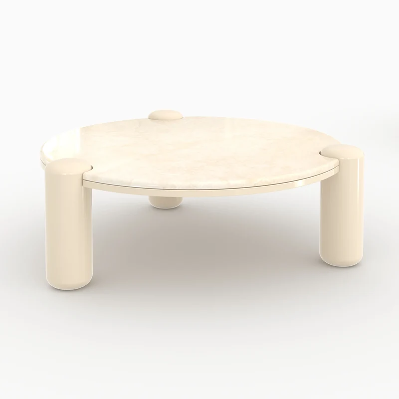 Table basse Hanaé en marbre avec pieds laqués beiges, D86 cm