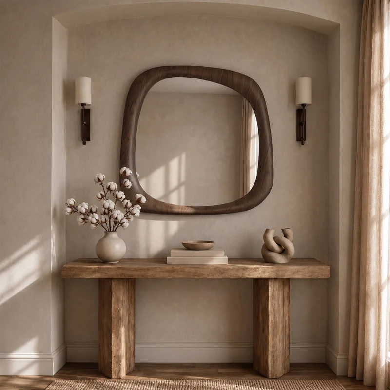 Miroir carré Yoko en placage noyer, 90 x 90 cm