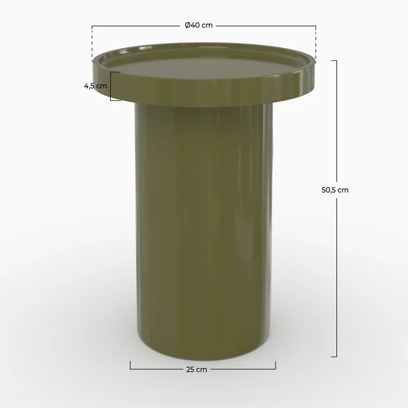 Table d'appoint Nora laquée vert olive en MDF, D40 cm
