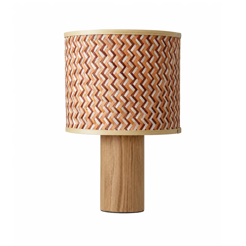 Grande lampe à poser Phil en bois de chêne et bambou crème et orange