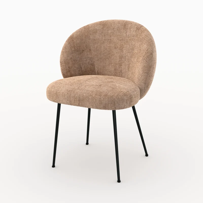 Chaise Bloomy en velours chenillé marron glacé et métal noir