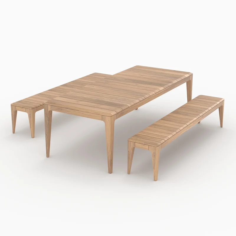 Table et bancs de jardin Nonza en bois de teck recyclé 10 personnes
