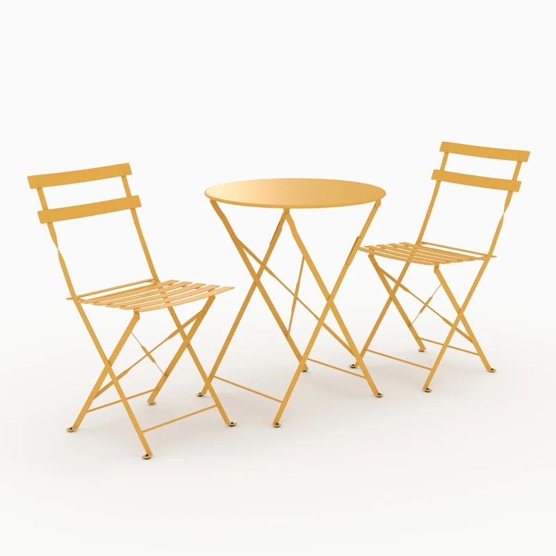 Table ronde et chaises de jardin pliantes Kayla 2 places en métal jaune