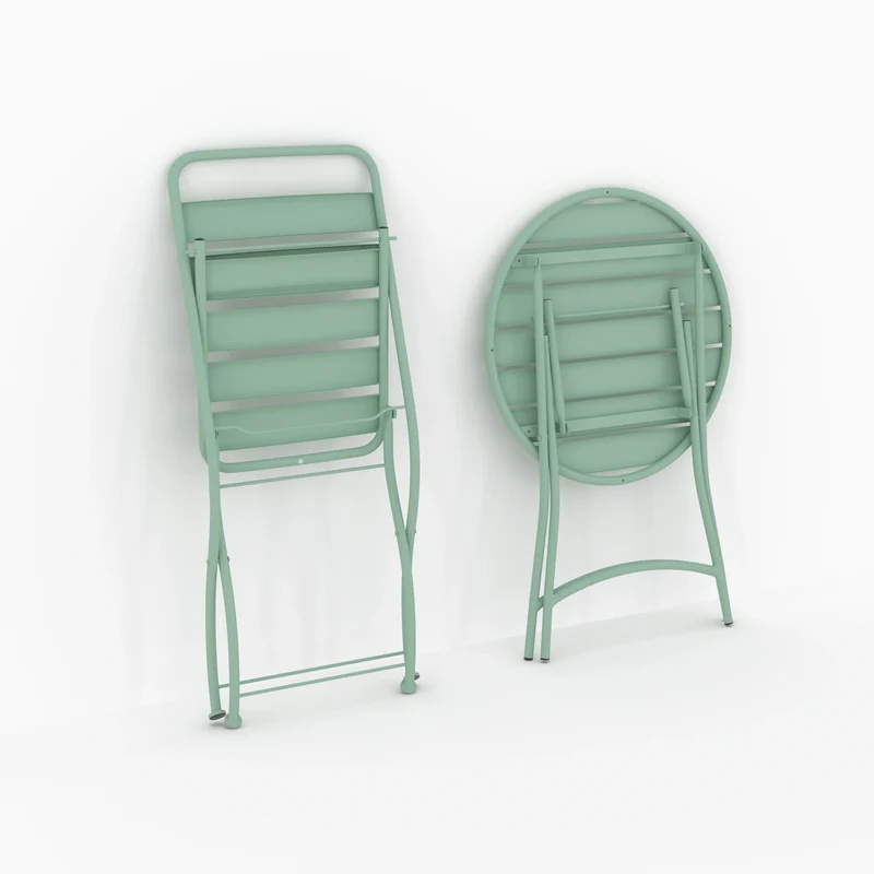 Table ronde et chaises de jardin pliantes Yumi 2 places en métal vert