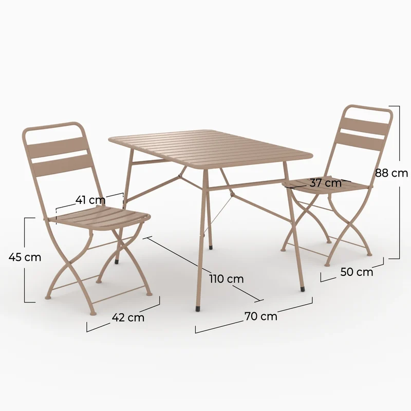 Table et chaises de jardin pliantes Yumi 4 personnes en métal taupe
