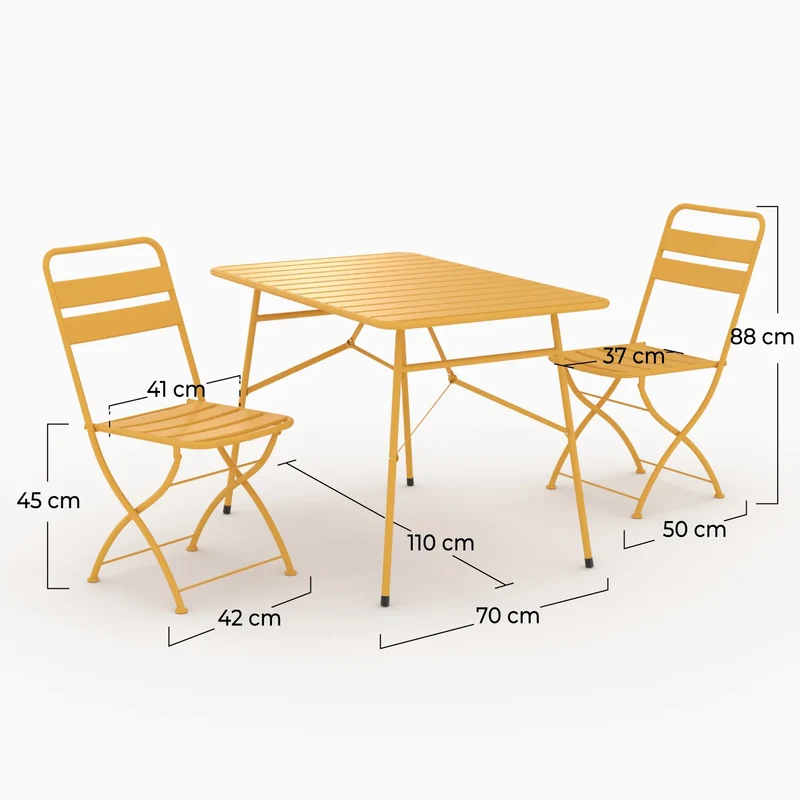 Table et chaises de jardin pliantes Yumi 4 personnes en métal jaune