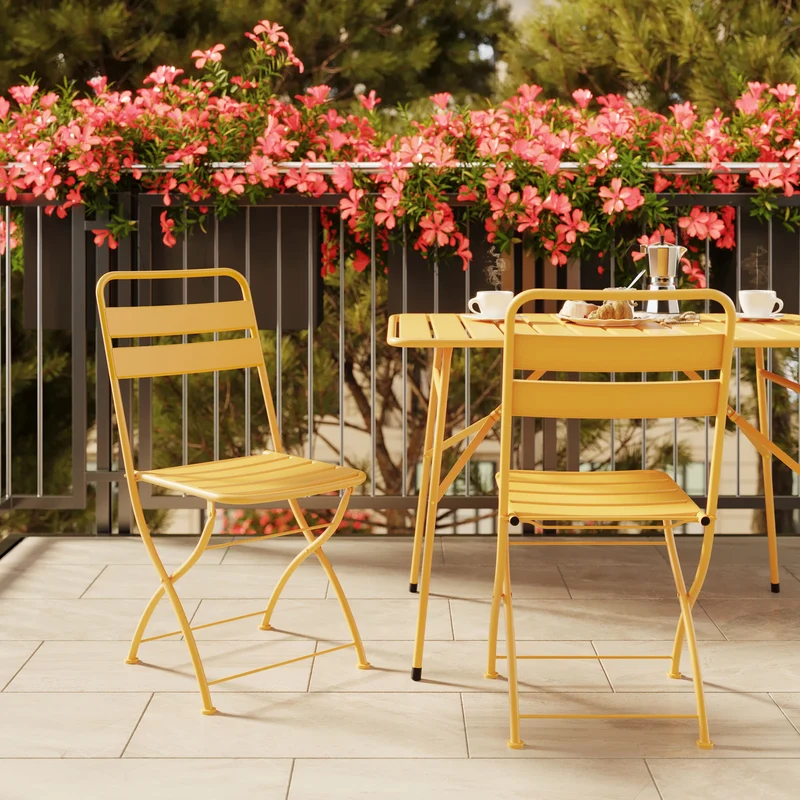 Table et chaises de jardin pliantes Yumi 4 personnes en métal jaune