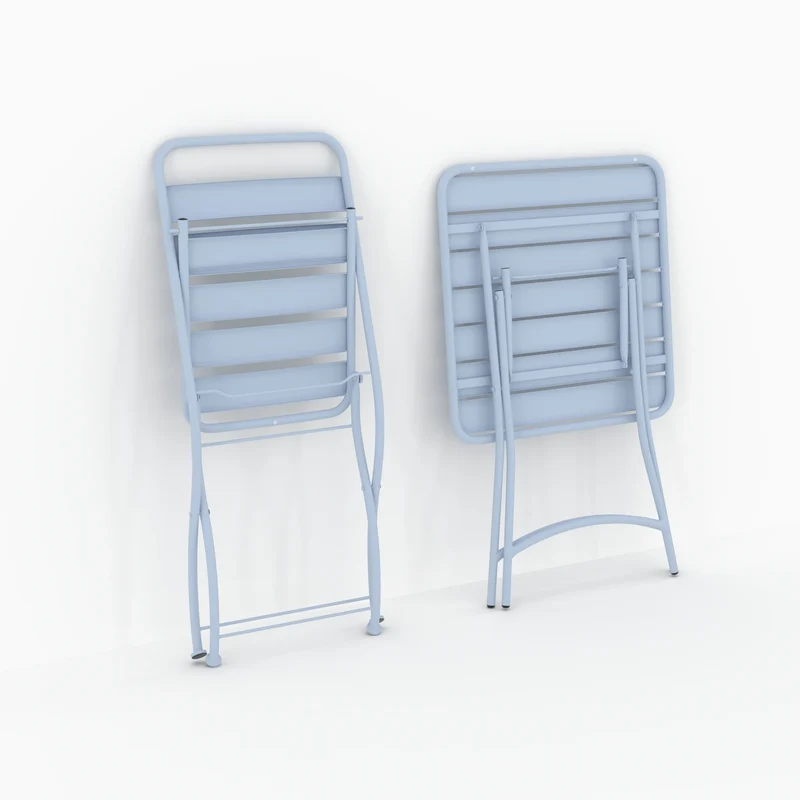 Table et chaises de jardin pliantes Yumi 2 personnes en métal bleu