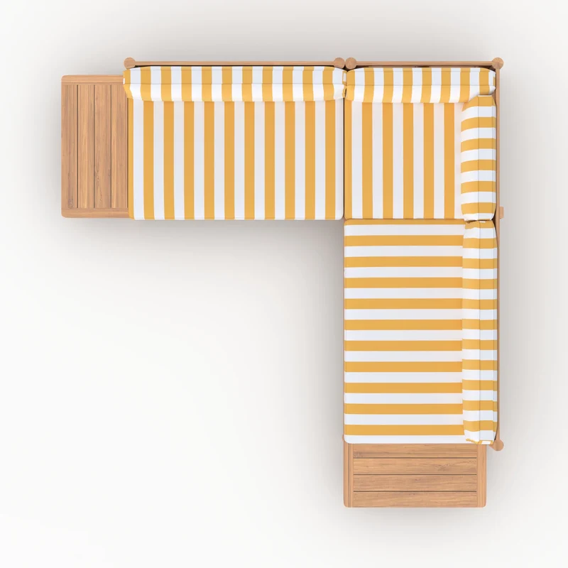 Salon de jardin Nadila 4 personnes en teck massif et tissu rayé jaune