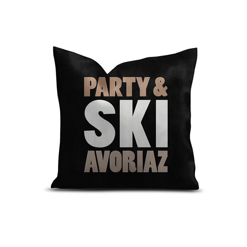 Coussin Velours Personnalisé Montagne Morzine Noir