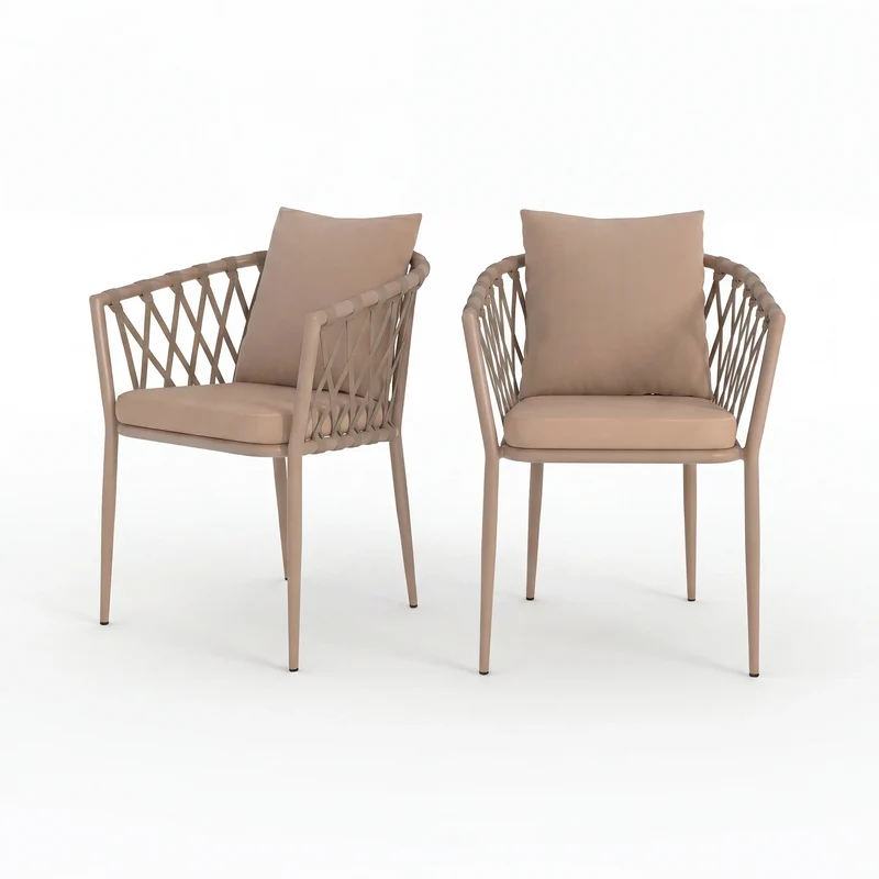 Lot de 2 chaises de jardin Dulcy en métal et tissu taupe