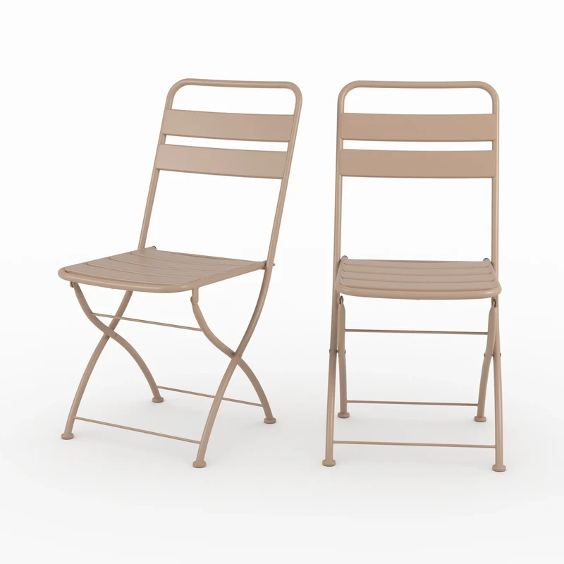 Lot de 2 chaises de jardin Yumi en métal taupe, pliantes