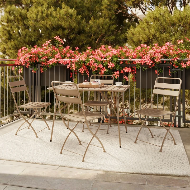 Table de jardin Yumi pliante en métal taupe 4 personnes