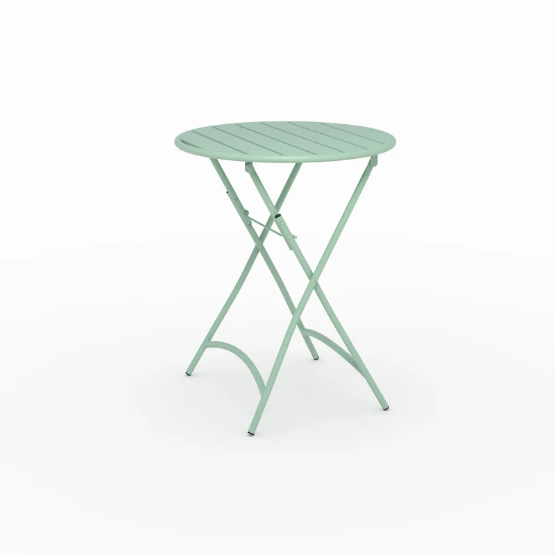 Table de jardin Yumi ronde et pliante en métal vert clair 2 personnes