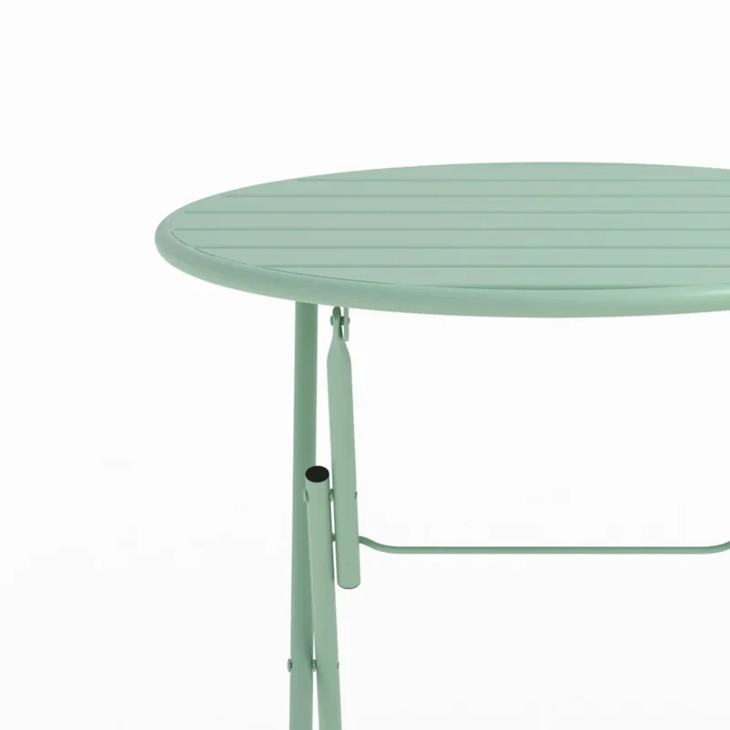 Table de jardin Yumi ronde et pliante en métal vert clair 2 personnes