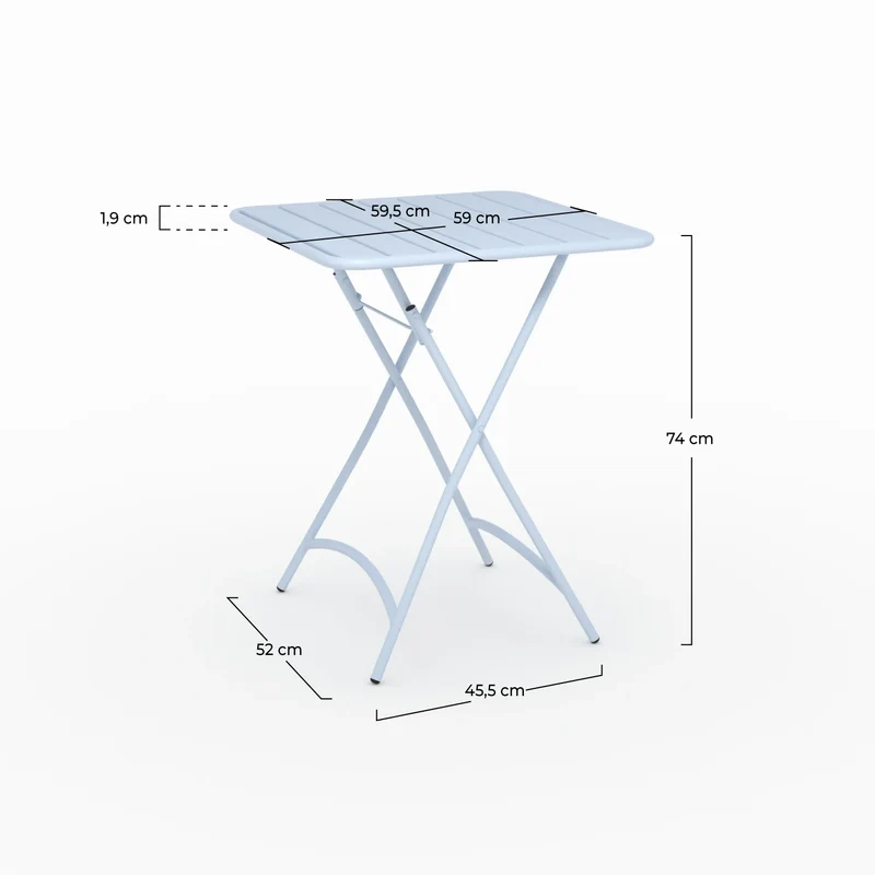 Table de jardin Yumi pliante en métal bleu pastel 2 personnes