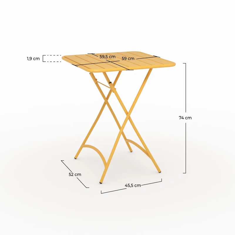 Table de jardin Yumi pliante en métal jaune beurre 2 personnes