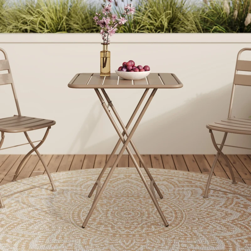 Table de jardin Yumi pliante en métal taupe 2 personnes