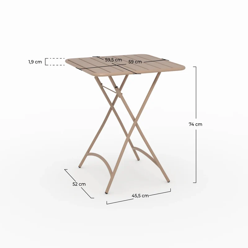 Table de jardin Yumi pliante en métal taupe 2 personnes