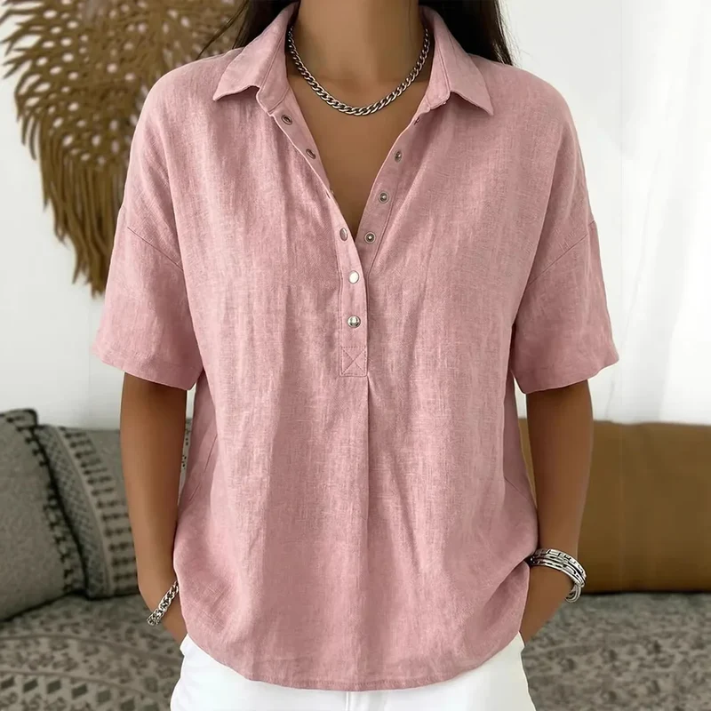 Chemisier Élégant à Manches Courtes – Style Minimaliste et Chic