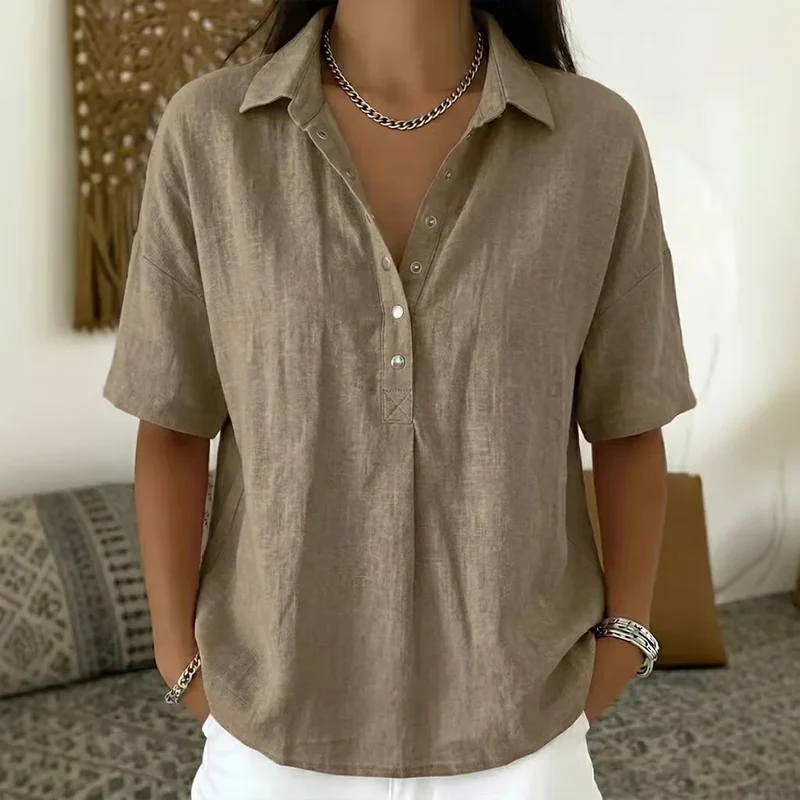 Chemisier Élégant à Manches Courtes – Style Minimaliste et Chic