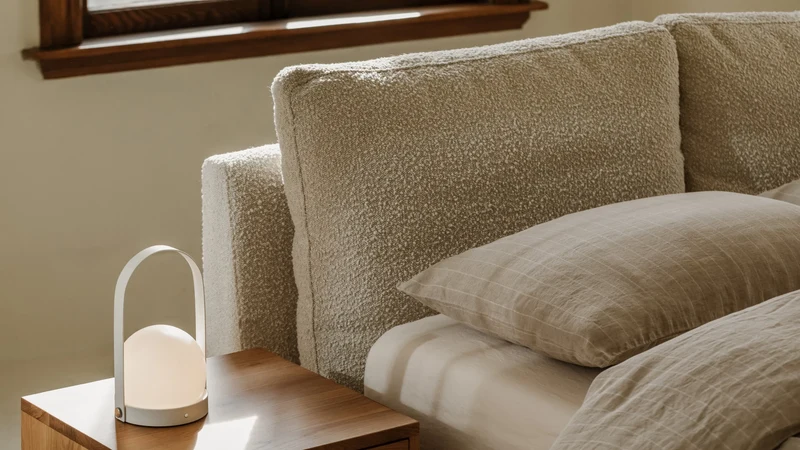 Cloud Bed with Storage, King, Cream Boucle