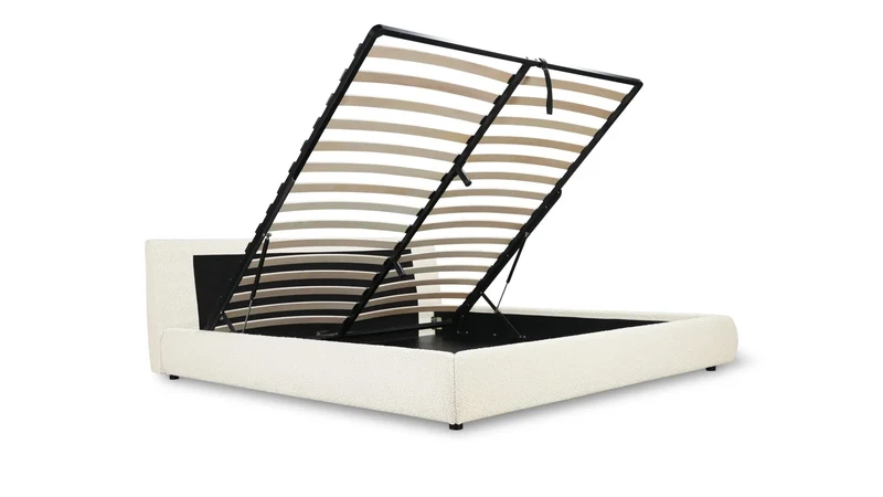 Cloud Bed with Storage, Queen, Cream Boucle