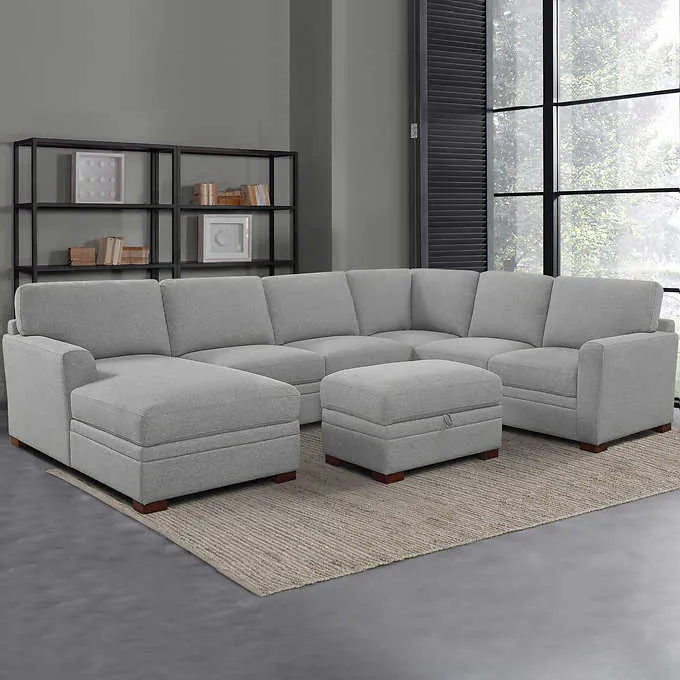 Thomasville Langdon Fabric Sectional with Storage Ottoman