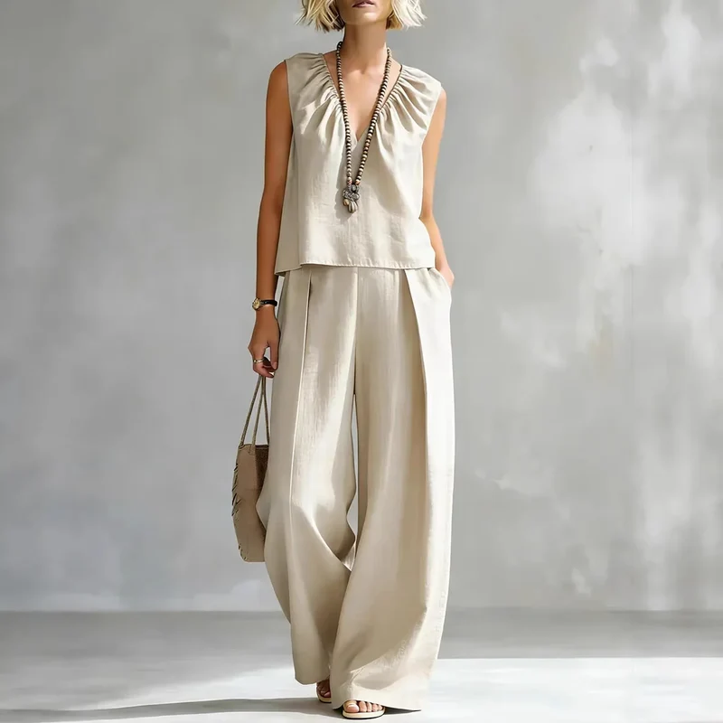 Ensemble Chic "Sérénité" – Haut Épaules Dénudées et Pantalon Large