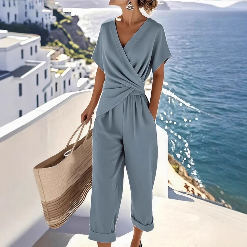 Ensemble Chic Deux Pièces – Top Plissé et Pantalon Fluide