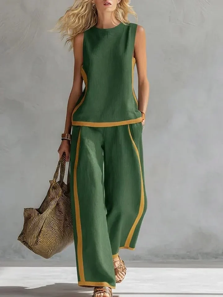 Ensemble d'Été "Elisa" - Blouse Fluide et Pantalon Large Chic.