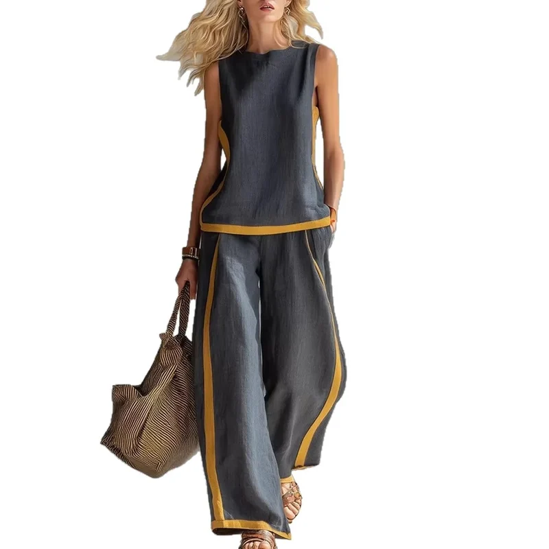 Ensemble d'Été "Elisa" - Blouse Fluide et Pantalon Large Chic.