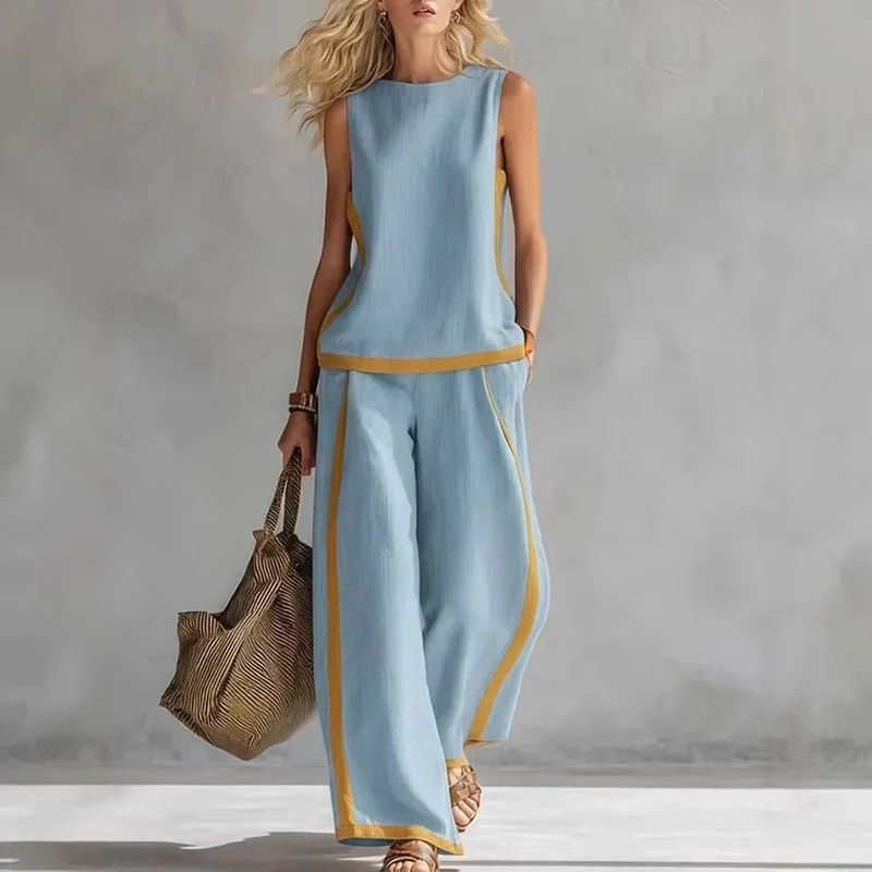 Ensemble d'Été "Elisa" - Blouse Fluide et Pantalon Large Chic.