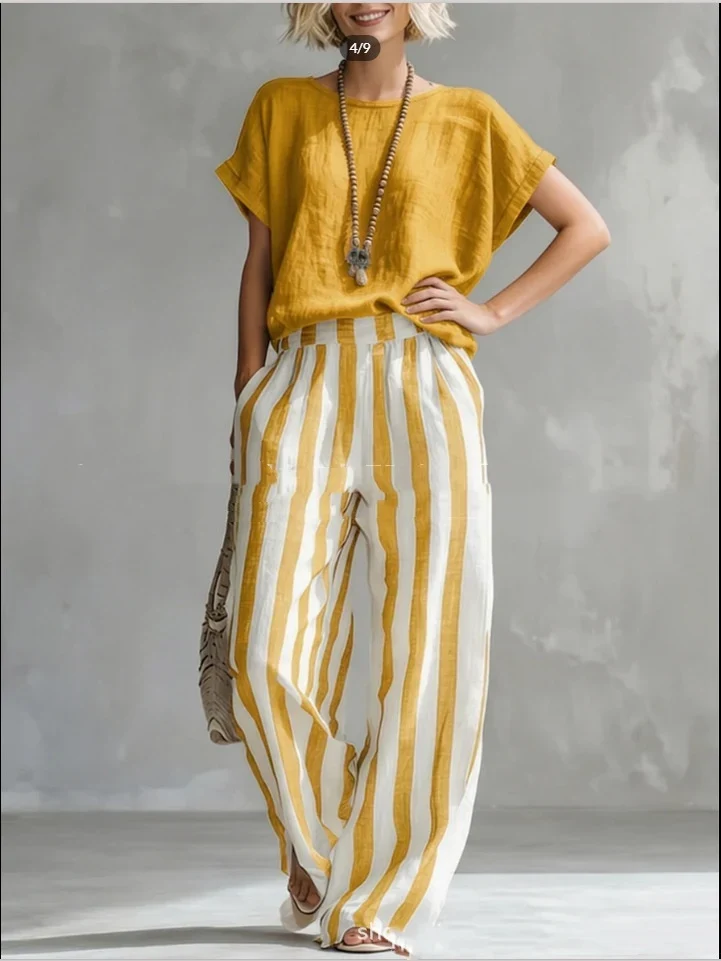 Ensemble d'Été "Estival" – Blouse Fluide et Pantalon Rayé Chic