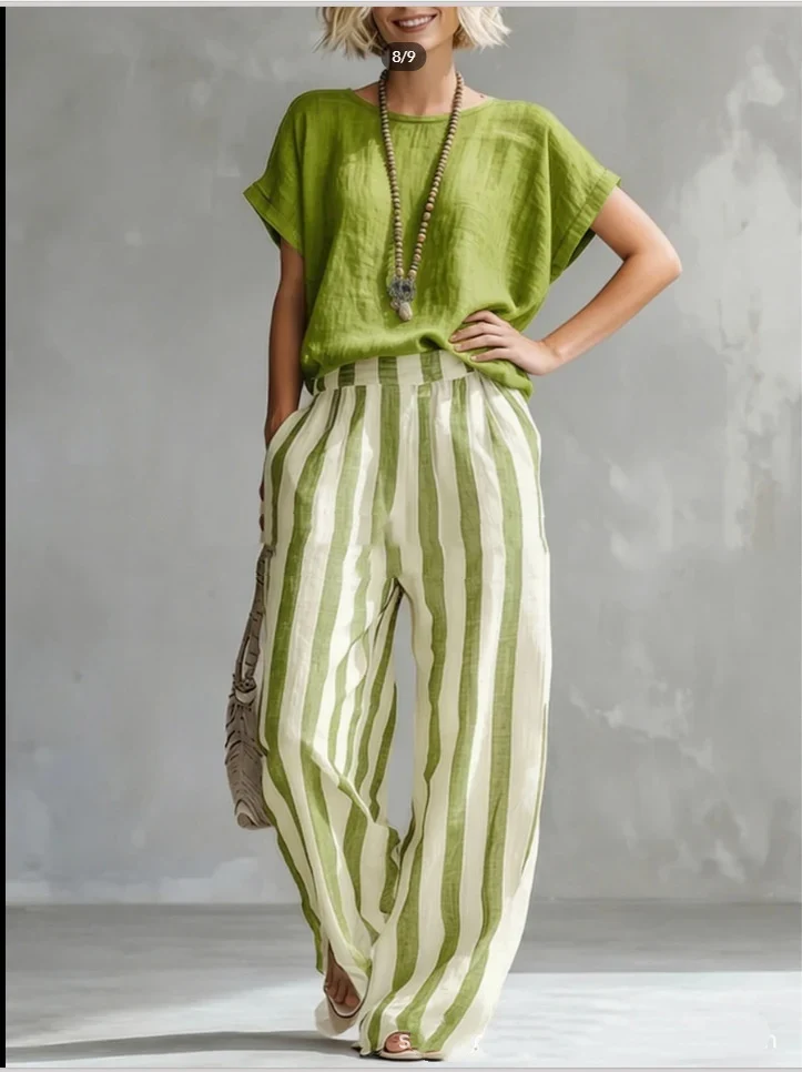 Ensemble d'Été "Estival" – Blouse Fluide et Pantalon Rayé Chic