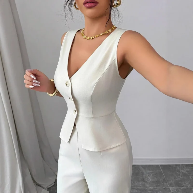 Ensemble Estival Chic – Veste Sans Manches et Pantalon Taille Haute