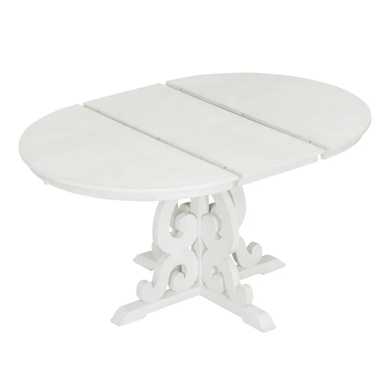 Vintage White 5-Piece Wooden Dining Set with Extendable Table and 4 Chairs