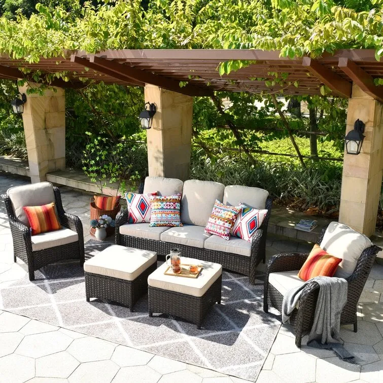 Latimer Wicker/Rattan 5 - Person Seating Group with Cushions