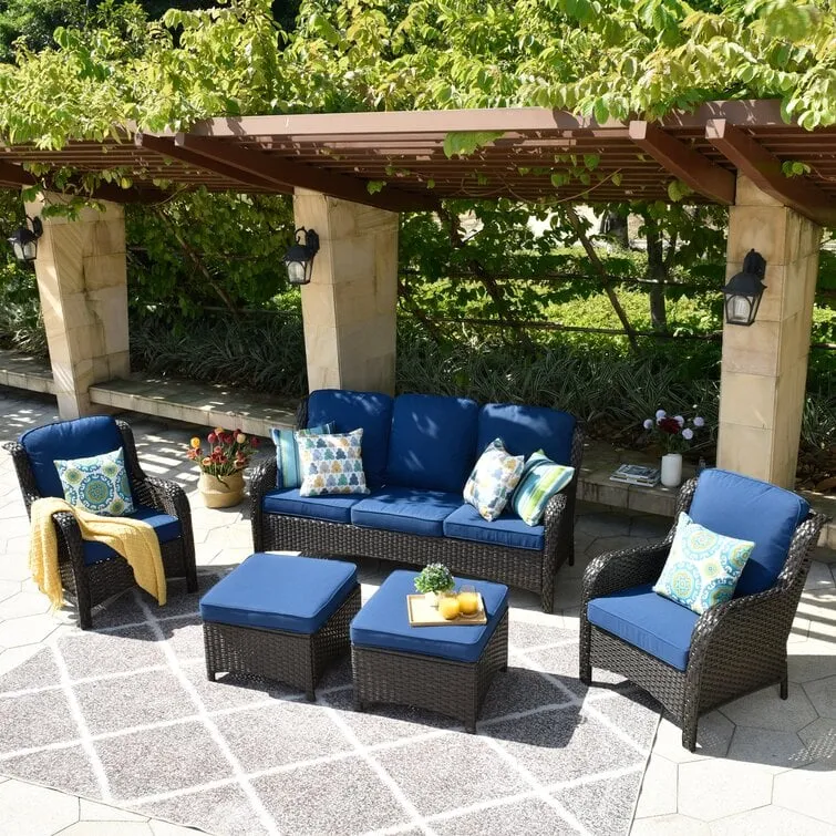 Latimer Wicker/Rattan 5 - Person Seating Group with Cushions