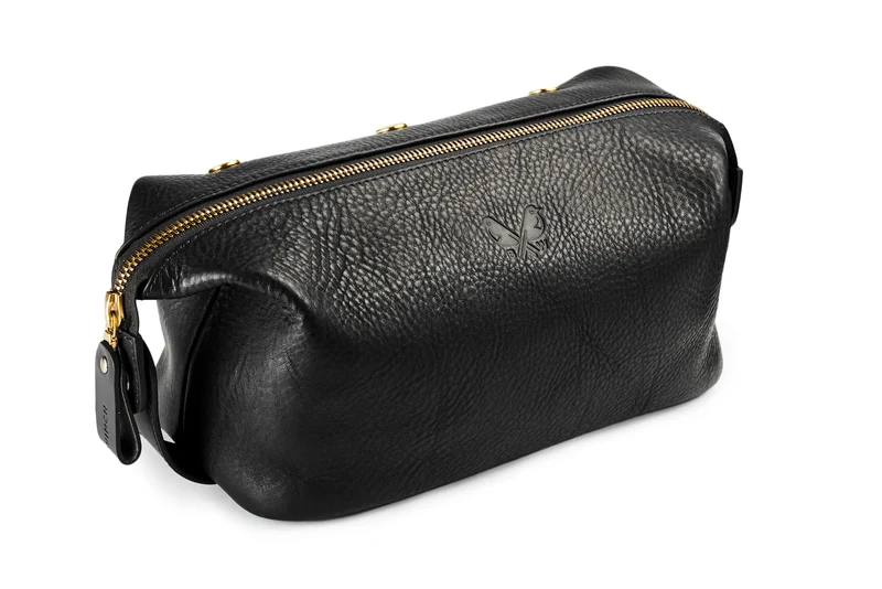 Leather Wash Bag / Dopp Kit - Black
