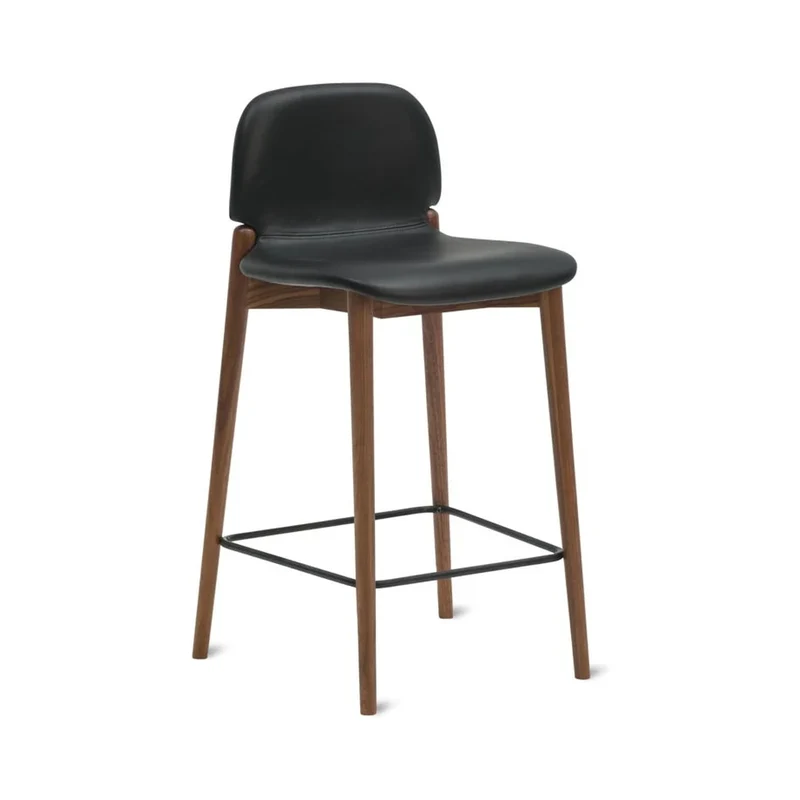 Dine In Counter Stool, Walnut/Black Leather