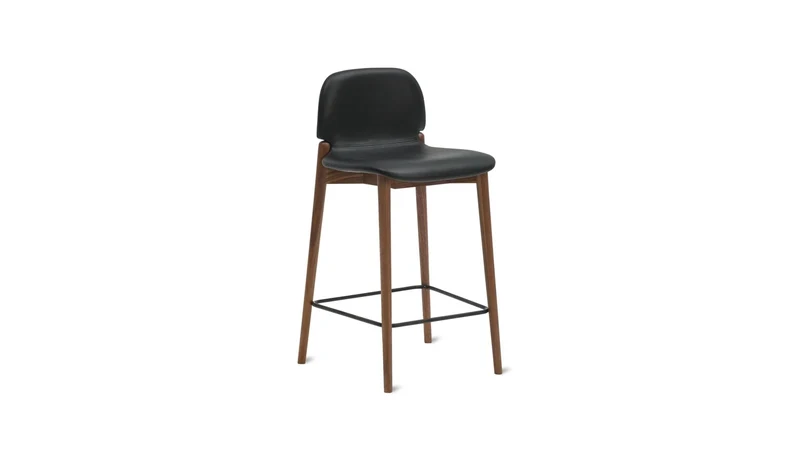 Dine In Counter Stool, Walnut/Black Leather