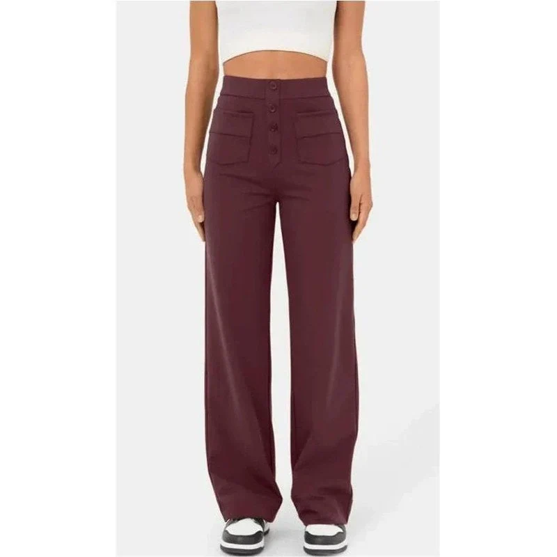 Pantalon Droit Taille Haute à Boutons