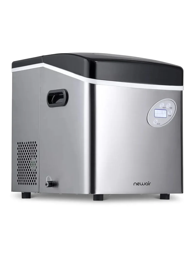 Newair Portable Ice Maker 50 lb. Daily, 12 Cubes in Under 7 Minutes - Compact Countertop Design - 3 Size Bullet Shaped Ice - for Kitchen/Office/RV/Bar - Stainless Steel