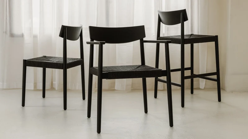 Dinner Guest Counter Stool, Black Oak/ Black Papercord Seat