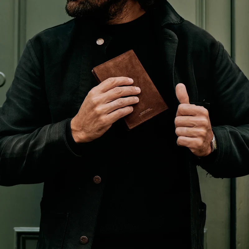 Suede Passport Wallet - Tobacco Brown
