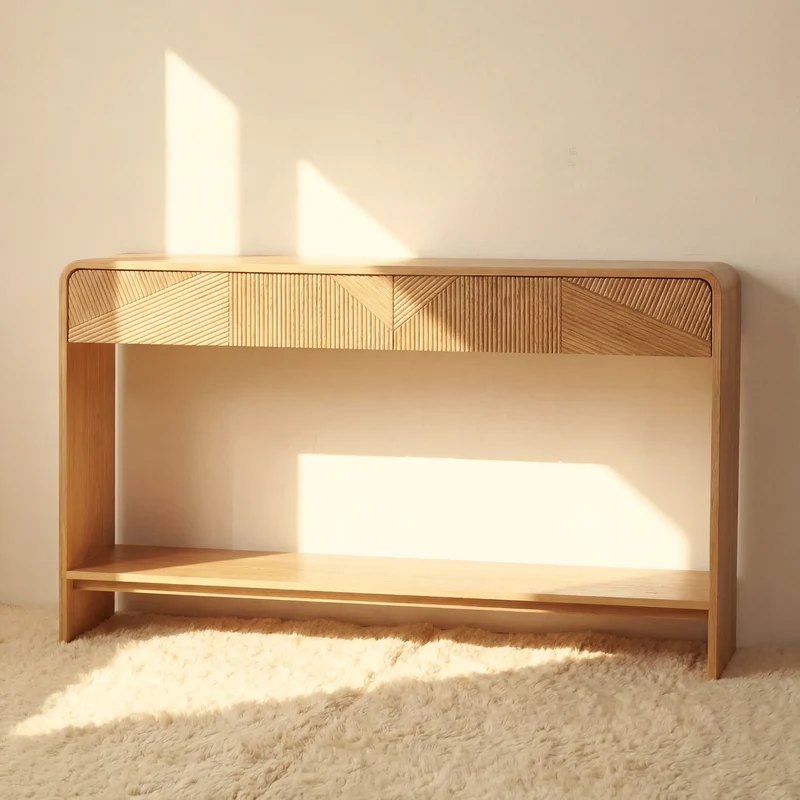 VISTA Console Table White oak with sculpted slat detailing